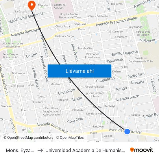 Mons. Eyzaguirre to Universidad Academia De Humanismo Cristiano map