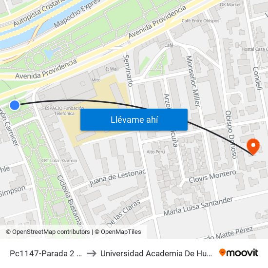 Pc1147-Parada 2 / Plaza Italia to Universidad Academia De Humanismo Cristiano map