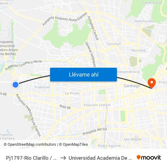 Pj1797-Río Clarillo / Esq. Río Trancura to Universidad Academia De Humanismo Cristiano map