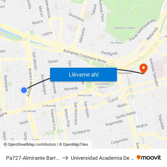 Pa727-Almirante Barroso / Esq. Moneda to Universidad Academia De Humanismo Cristiano map