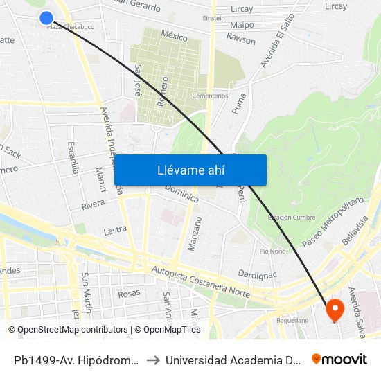 Pb1499-Av. Hipódromo Chile / Esq. Freirina to Universidad Academia De Humanismo Cristiano map