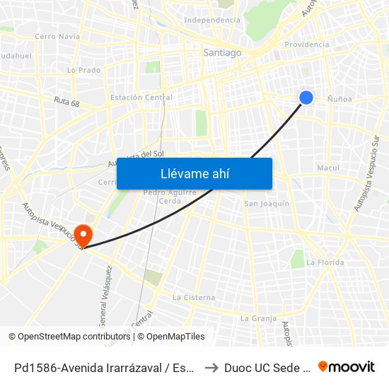 Pd1586-Avenida Irarrázaval / Esq. Campos De Deportes to Duoc UC Sede Plaza Oeste map
