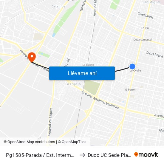 Pg1585-Parada / Est. Intermodal Lo Ovalle to Duoc UC Sede Plaza Oeste map