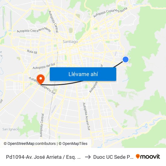 Pd1094-Av. José Arrieta / Esq. Pasaje José Arrieta to Duoc UC Sede Plaza Oeste map