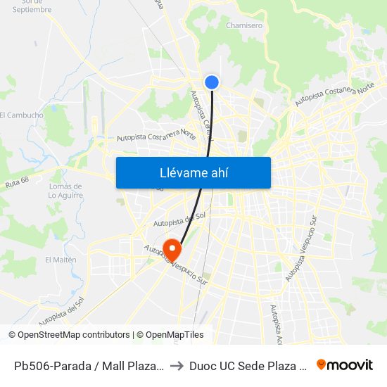 Pb506-Parada / Mall Plaza Norte to Duoc UC Sede Plaza Oeste map