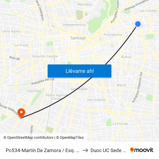 Pc534-Martín De Zamora / Esq. Martín De Zamora Int to Duoc UC Sede Plaza Oeste map