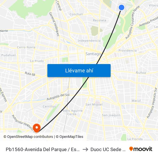 Pb1560-Avenida Del Parque / Esq. Avenida Del Cóndor to Duoc UC Sede Plaza Oeste map