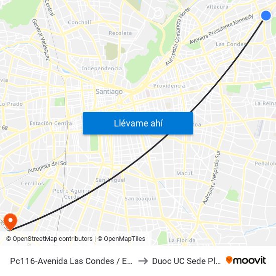 Pc116-Avenida Las Condes / Esq. G. Fuenzalida to Duoc UC Sede Plaza Oeste map