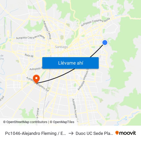 Pc1046-Alejandro Fleming / Esq. Totoralillo to Duoc UC Sede Plaza Oeste map