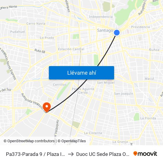 Pa373-Parada 9 / Plaza Italia to Duoc UC Sede Plaza Oeste map