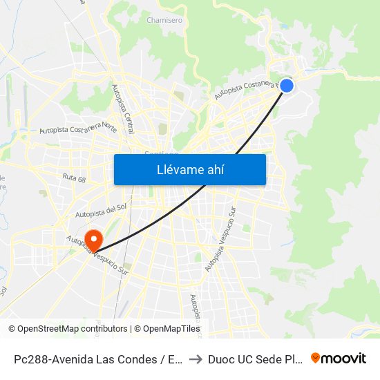 Pc288-Avenida Las Condes / Esq. San Damian to Duoc UC Sede Plaza Oeste map