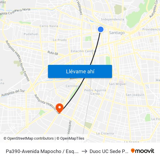 Pa390-Avenida Mapocho / Esq. Ricardo Cumming to Duoc UC Sede Plaza Oeste map