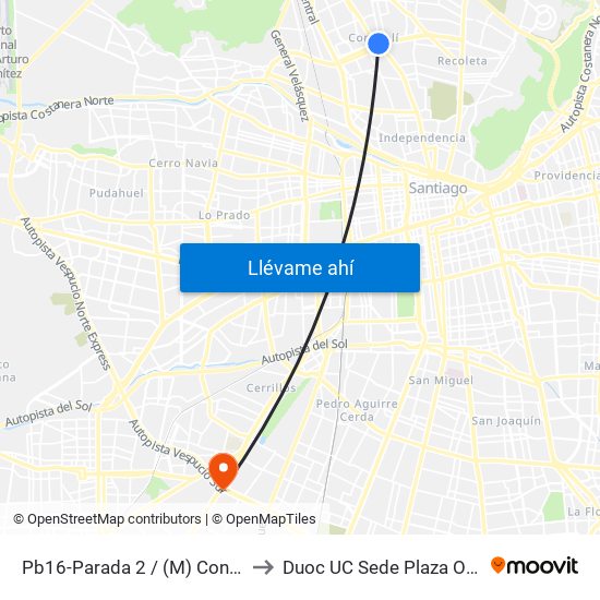 Pb16-Parada 2 / (M) Conchalí to Duoc UC Sede Plaza Oeste map