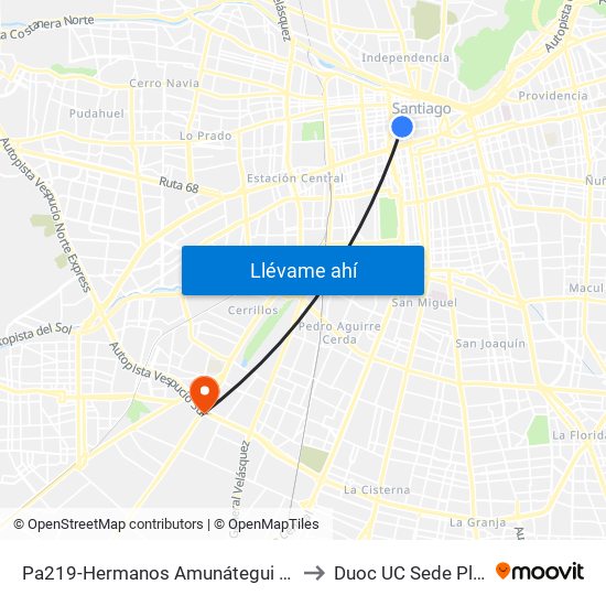 Pa219-Hermanos Amunátegui / Esq. Huérfanos to Duoc UC Sede Plaza Oeste map