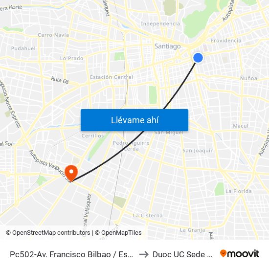 Pc502-Av. Francisco Bilbao / Esq. Avenida Seminario to Duoc UC Sede Plaza Oeste map