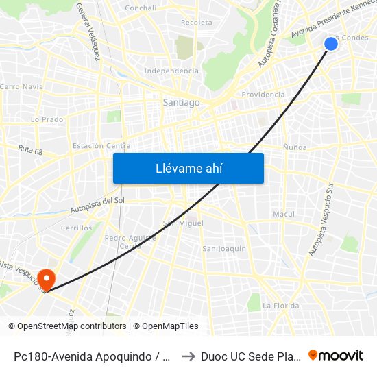 Pc180-Avenida Apoquindo / Esq. La Gloria to Duoc UC Sede Plaza Oeste map