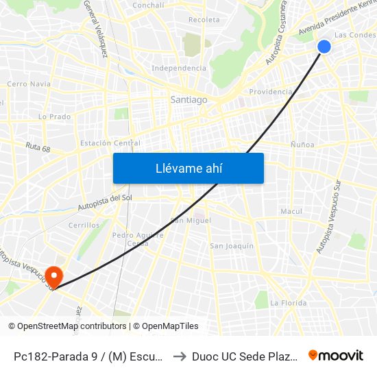 Pc182-Parada 9 / (M) Escuela Militar to Duoc UC Sede Plaza Oeste map