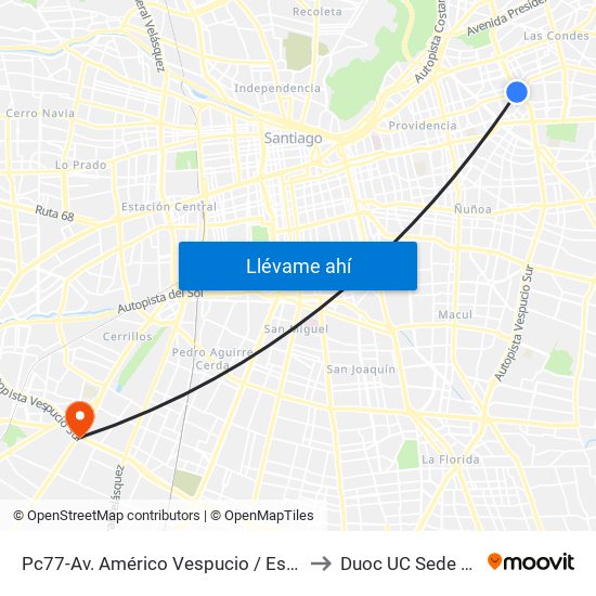 Pc77-Av. Américo Vespucio / Esq. Av. Cristóbal Colón to Duoc UC Sede Plaza Oeste map
