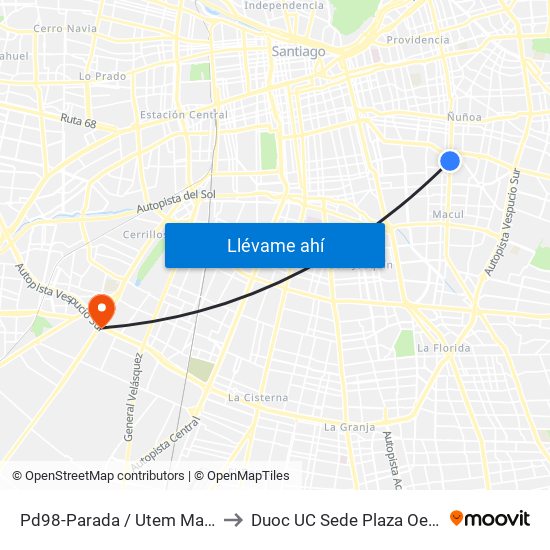 Pd98-Parada / Utem Macul to Duoc UC Sede Plaza Oeste map