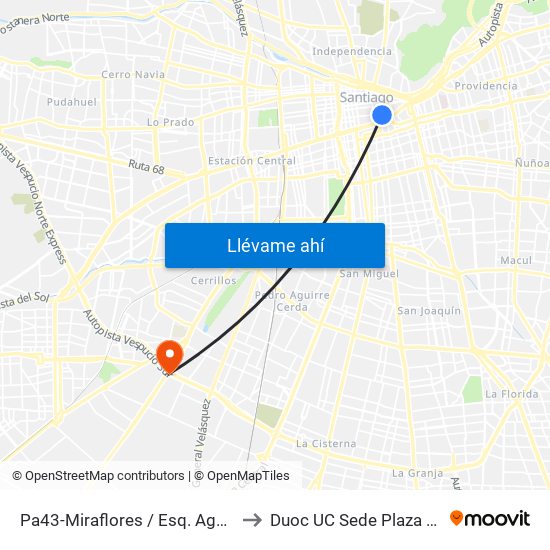 Pa43-Miraflores / Esq. Agustinas to Duoc UC Sede Plaza Oeste map