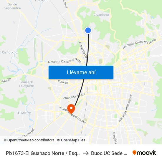 Pb1673-El Guanaco Norte / Esq. Santa Marta De H. to Duoc UC Sede Plaza Oeste map