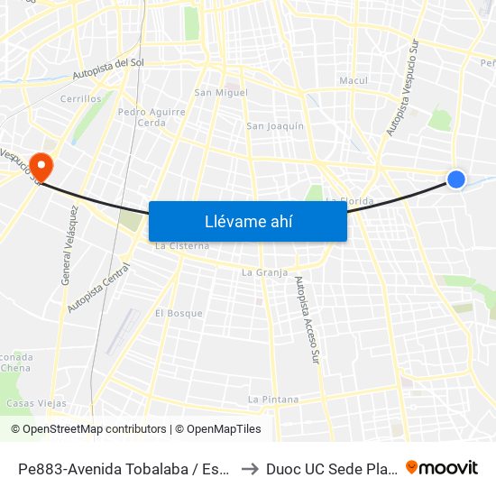 Pe883-Avenida Tobalaba / Esq. Cerro Calán to Duoc UC Sede Plaza Oeste map