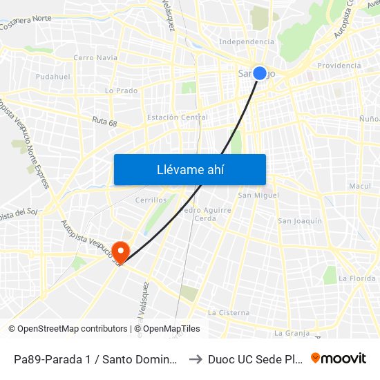 Pa89-Parada 1 / Santo Domingo - San Antonio to Duoc UC Sede Plaza Oeste map