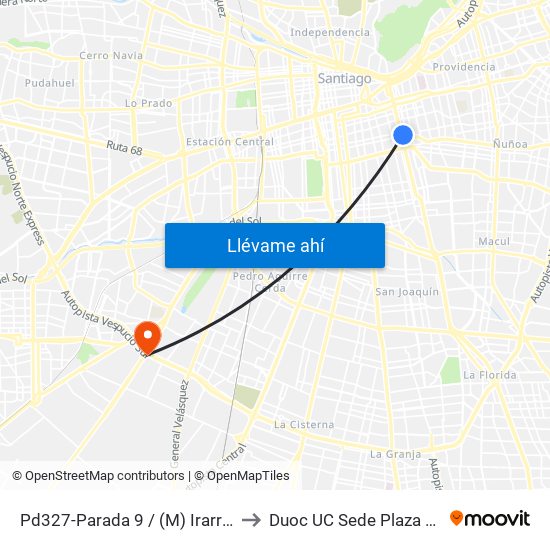 Pd327-Parada 9 / (M) Irarrázaval to Duoc UC Sede Plaza Oeste map