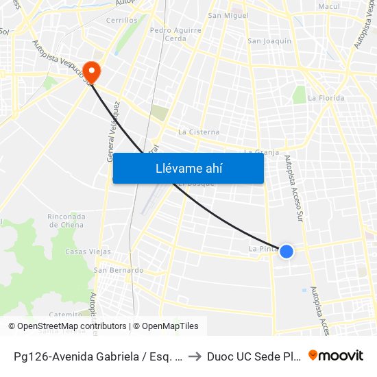 Pg126-Avenida Gabriela / Esq. Avenida Juanita to Duoc UC Sede Plaza Oeste map