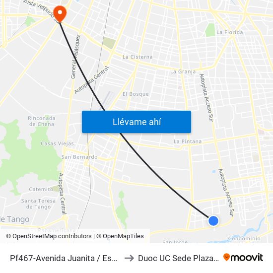 Pf467-Avenida Juanita / Esq. Weber to Duoc UC Sede Plaza Oeste map