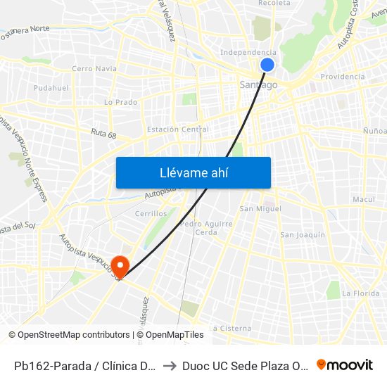 Pb162-Parada / Clínica Dávila to Duoc UC Sede Plaza Oeste map