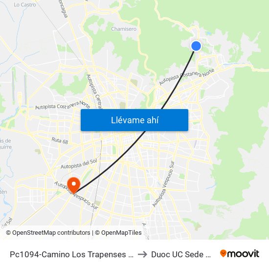 Pc1094-Camino Los Trapenses / Esq. Camino Real to Duoc UC Sede Plaza Oeste map