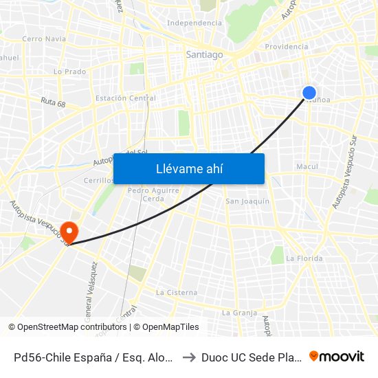 Pd56-Chile España / Esq. Alonso De Ercilla to Duoc UC Sede Plaza Oeste map