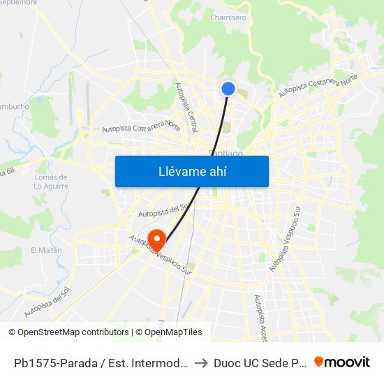 Pb1575-Parada / Est. Intermodal Vespucio Norte to Duoc UC Sede Plaza Oeste map