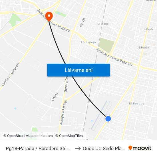 Pg18-Parada / Paradero 35 Gran Avenida to Duoc UC Sede Plaza Oeste map