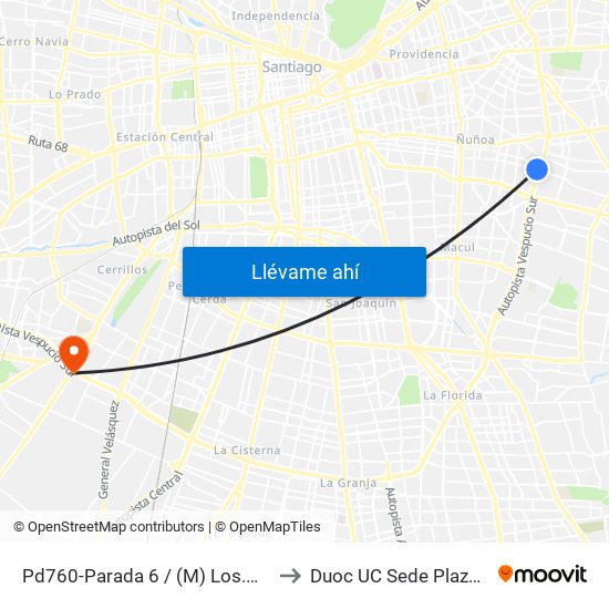Pd760-Parada 6 / (M) Los.Orientales to Duoc UC Sede Plaza Oeste map