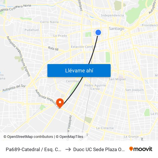 Pa689-Catedral / Esq. Cueto to Duoc UC Sede Plaza Oeste map