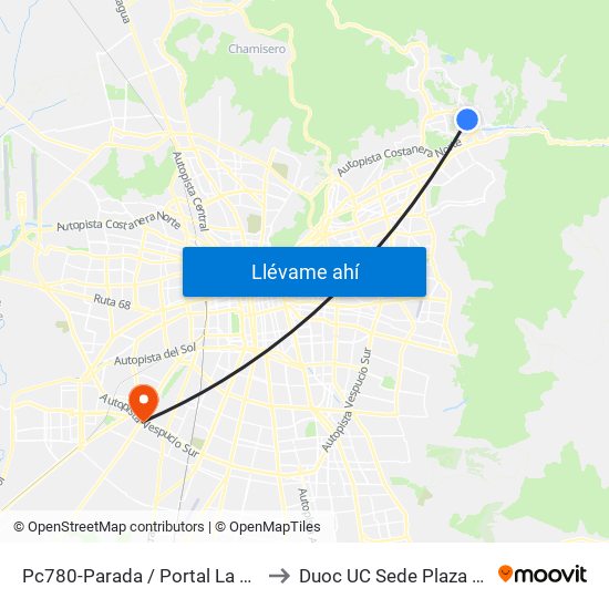 Pc780-Parada / Portal La Dehesa to Duoc UC Sede Plaza Oeste map