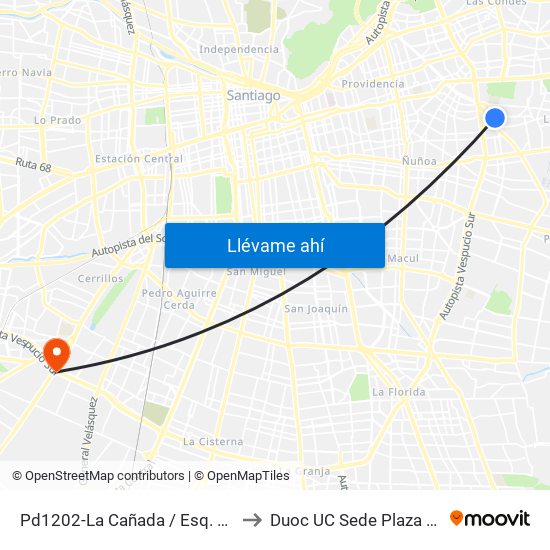 Pd1202-La Cañada / Esq. Loreley to Duoc UC Sede Plaza Oeste map
