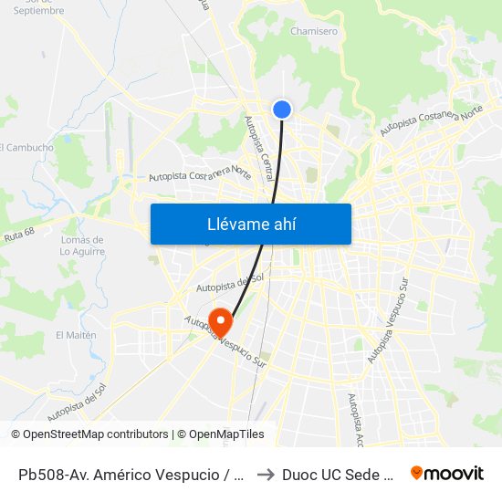 Pb508-Av. Américo Vespucio / Esq. Pedro Fontova to Duoc UC Sede Plaza Oeste map