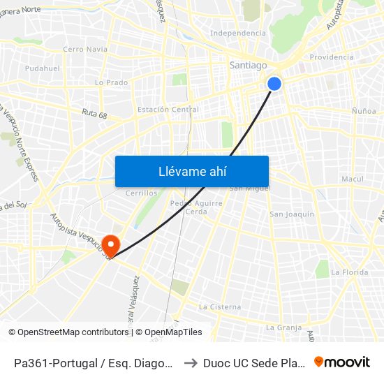 Pa361-Portugal / Esq. Diagonal Paraguay to Duoc UC Sede Plaza Oeste map