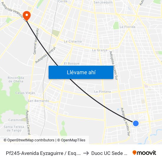 Pf245-Avenida Eyzaguirre / Esq. Ejército Libertador to Duoc UC Sede Plaza Oeste map