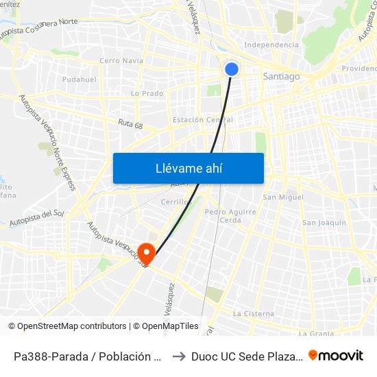 Pa388-Parada / Población Mapocho to Duoc UC Sede Plaza Oeste map