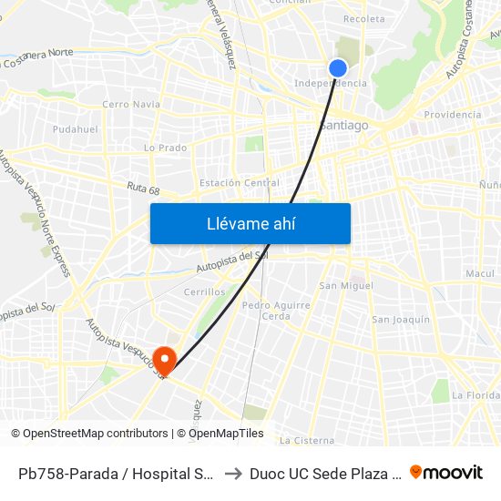 Pb758-Parada / Hospital San José to Duoc UC Sede Plaza Oeste map