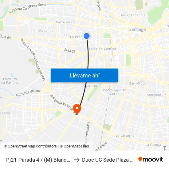 Pj21-Parada 4 / (M) Blanqueado to Duoc UC Sede Plaza Oeste map