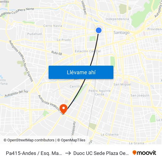 Pa415-Andes / Esq. Maipú to Duoc UC Sede Plaza Oeste map