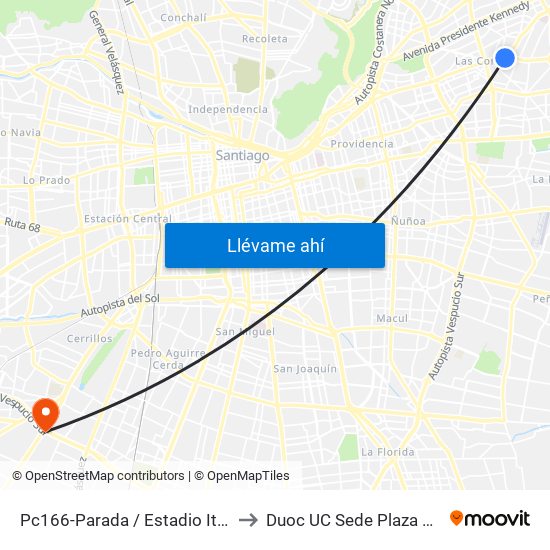 Pc166-Parada / Estadio Italiano to Duoc UC Sede Plaza Oeste map