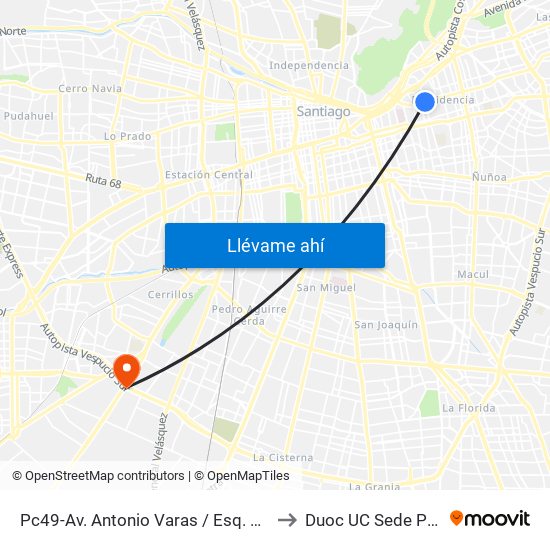 Pc49-Av. Antonio Varas / Esq. Av. Eliodoro Yáñez to Duoc UC Sede Plaza Oeste map