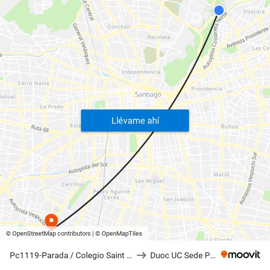 Pc1119-Parada / Colegio Saint George´S College to Duoc UC Sede Plaza Oeste map