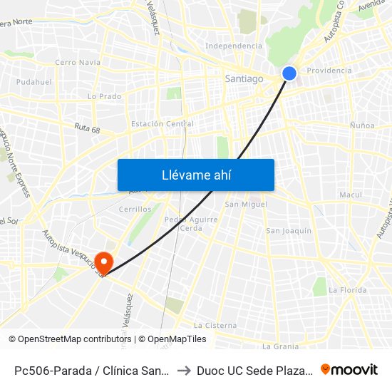 Pc506-Parada / Clínica Santa María to Duoc UC Sede Plaza Oeste map